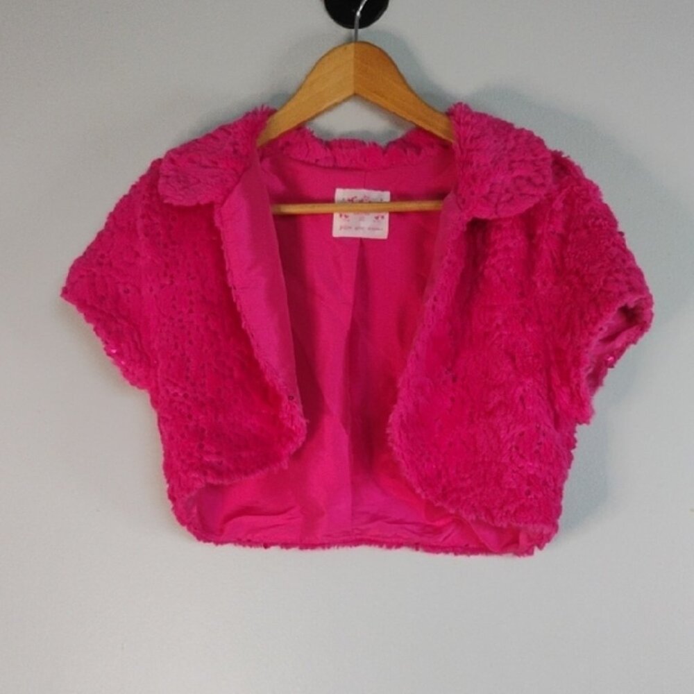 Justice Bright Pink Fuzzy Bolero Jacket Big Girl Size 20 Party Formal Layering